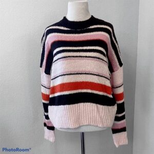 Something Navy Size XS Pink Red & Brown Striped Mohair & Wool Blend Sweater